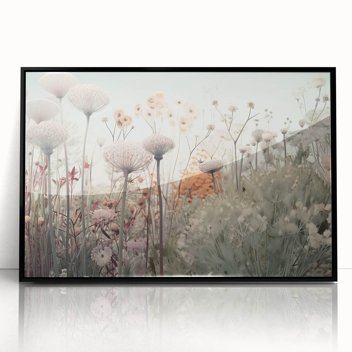 Abstract floral wall art framed in sleek black acrylic, showcasing vibrant colors and intricate patterns, perfect for modern home decor enhancement.