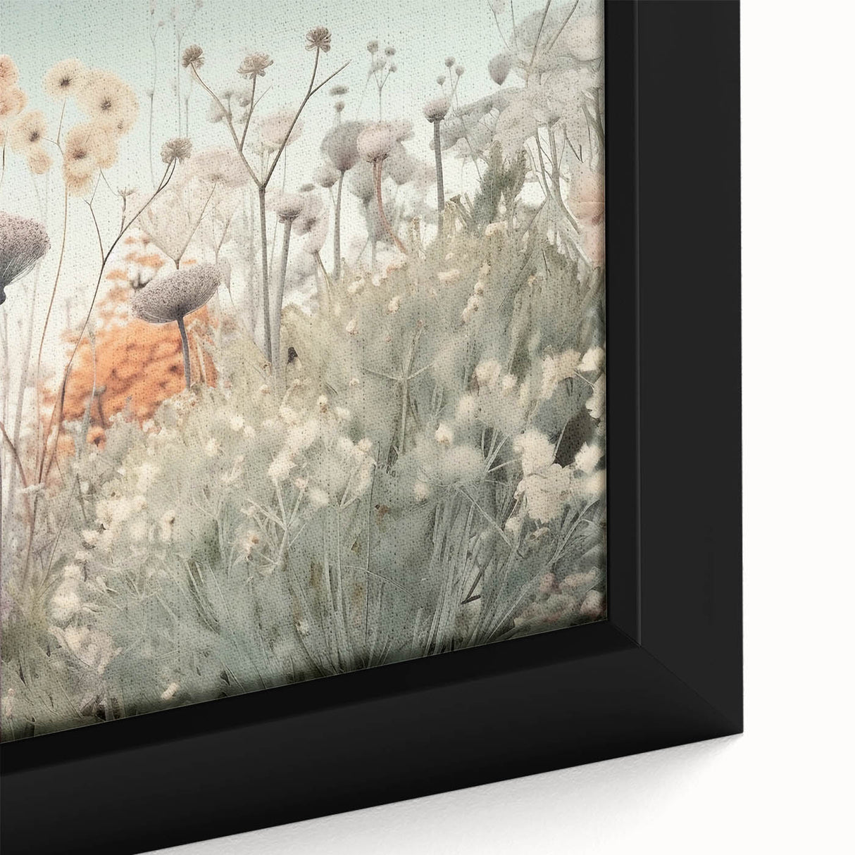Close-up of a framed canvas featuring vibrant abstract floral designs in rich hues of pink, blue, and green, ideal for enhancing modern home decor.