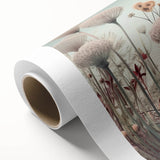 Vibrant abstract floral wall art on rolled canvas, showcasing bold colors and intricate patterns, perfect for modern home decor and artistic expression.