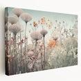 Abstract floral wall art on stretched canvas showcases vibrant colors and intricate designs, ideal for modern home decor. The side view highlights its textured finish and sturdy frame, perfect for adding a touch of elegance to any room.