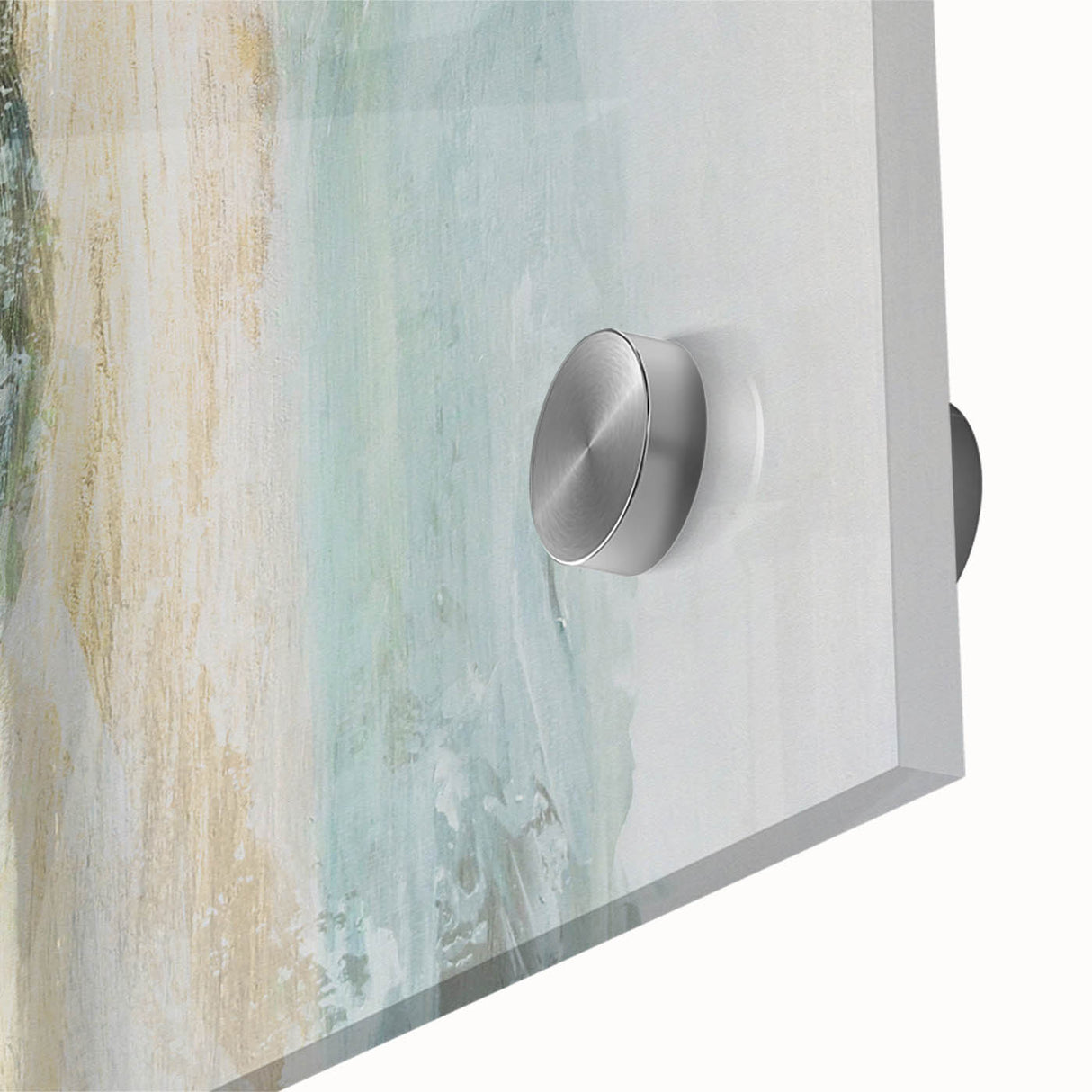 Close-up of an abstract landscape wall art piece, showcasing vibrant colors and fluid shapes on acrylic glass, perfect for modern home decor.
