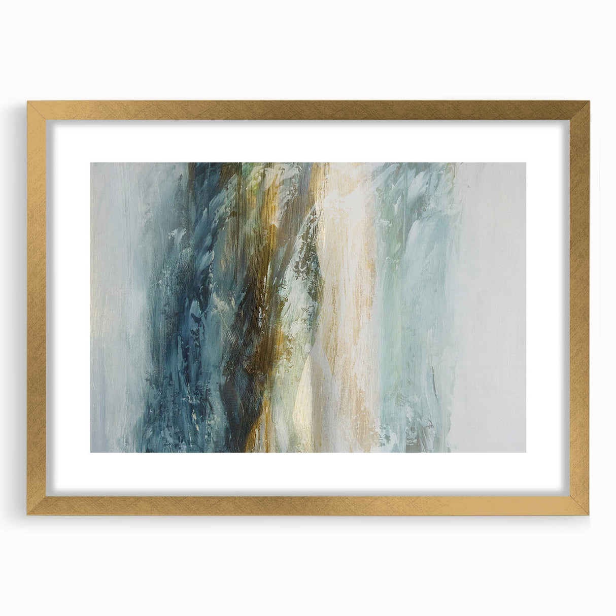 Abstract landscape wall art framed in gold, showcasing vibrant colors and intricate patterns, perfect for modern home decor, enhancing any living space.