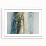 Abstract landscape wall art framed with a white mat, showcasing vibrant colors and fluid shapes, perfect for modern decor in living spaces or offices.