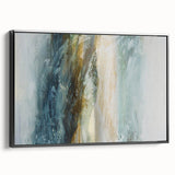 Framed abstract landscape wall art in black, showcasing sweeping curves and rich textures, perfect for modern home decor. Side view highlights its elegant design.