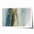 Colorful abstract landscape wall art print showcasing vibrant hues of blue, orange, and green, ideal for modern home decor. The rolled print is designed for easy framing and display.