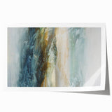 Colorful abstract landscape wall art print showcasing vibrant hues of blue, orange, and green, ideal for modern home decor. The rolled print is designed for easy framing and display.