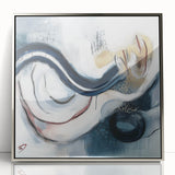 Fluid Abstract Wall Art – Navy, White & Gold with Textured Details