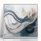 Fluid Abstract Wall Art – Navy, White & Gold with Textured Details