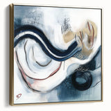 Fluid Abstract Wall Art – Navy, White & Gold with Textured Details