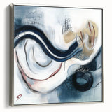 Fluid Abstract Wall Art – Navy, White & Gold with Textured Details