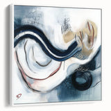 Fluid Abstract Wall Art – Navy, White & Gold with Textured Details