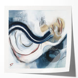 Fluid Abstract Wall Art – Navy, White & Gold with Textured Details