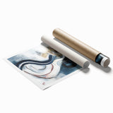 Fluid Abstract Wall Art – Navy, White & Gold with Textured Details