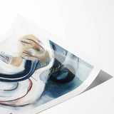 Fluid Abstract Wall Art – Navy, White & Gold with Textured Details