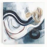 Fluid Abstract Wall Art – Navy, White & Gold with Textured Details