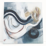 Fluid Abstract Wall Art – Navy, White & Gold with Textured Details