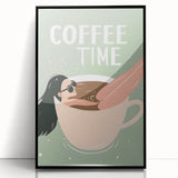 Large abstract wall art featuring mid-century modernist design in black and white tones, framed in acrylic.