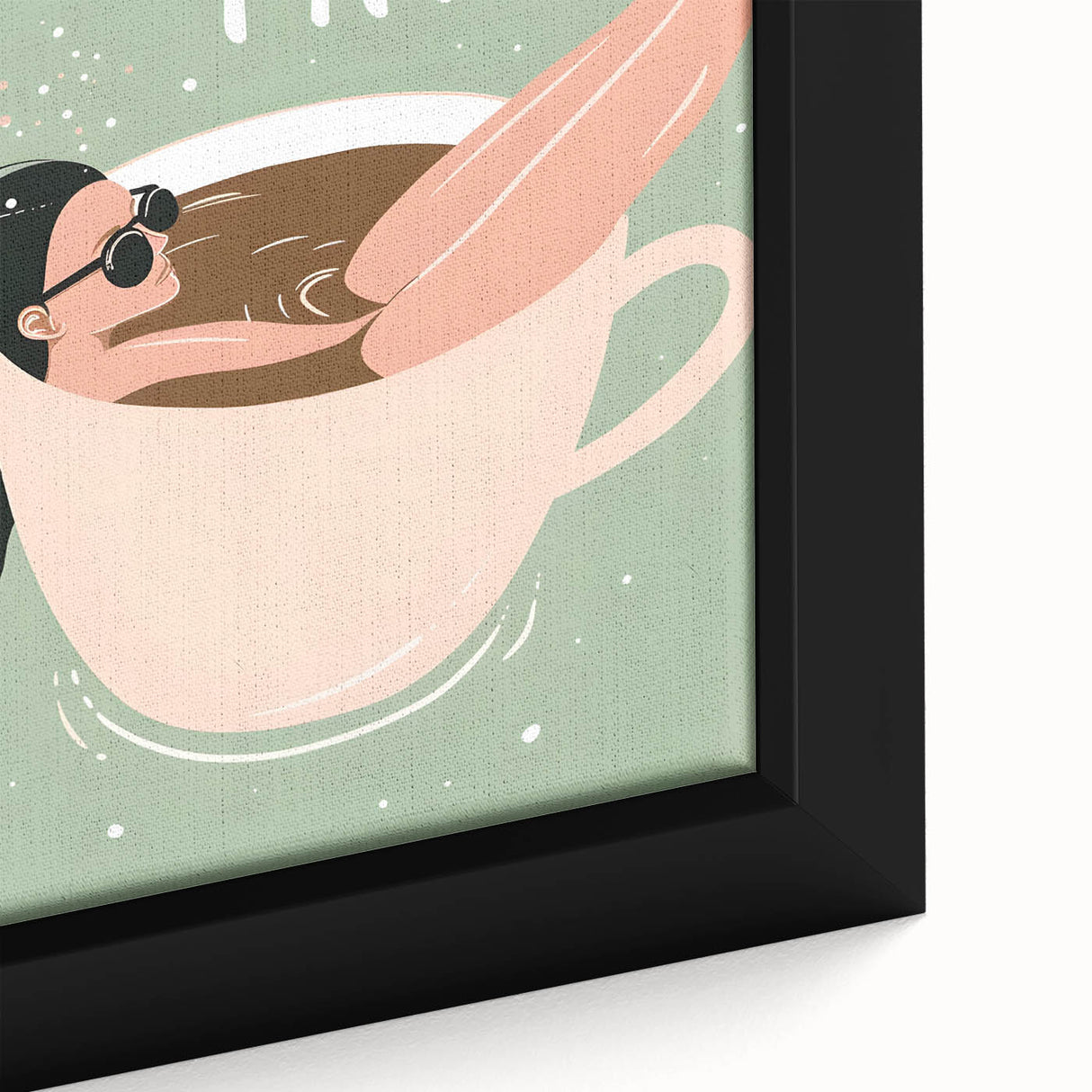 Extra large black wall art featuring colorful, textured food and drinks imagery on framed canvas.