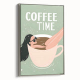 Landscape art painting featuring a colorful vintage poster design on framed canvas, ideal for dining room decor.