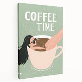 Large stretched canvas with a vibrant illustration of various fruits and vegetables, ideal for kitchen wall art.