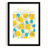 Extra large abstract art print of colorful fruits on textured canvas, framed in black, ideal for living room decor.