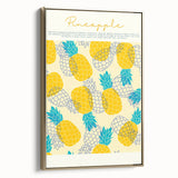 Framed canvas featuring a vintage poster of assorted fruits in muted colors, ideal for bedroom wall art.