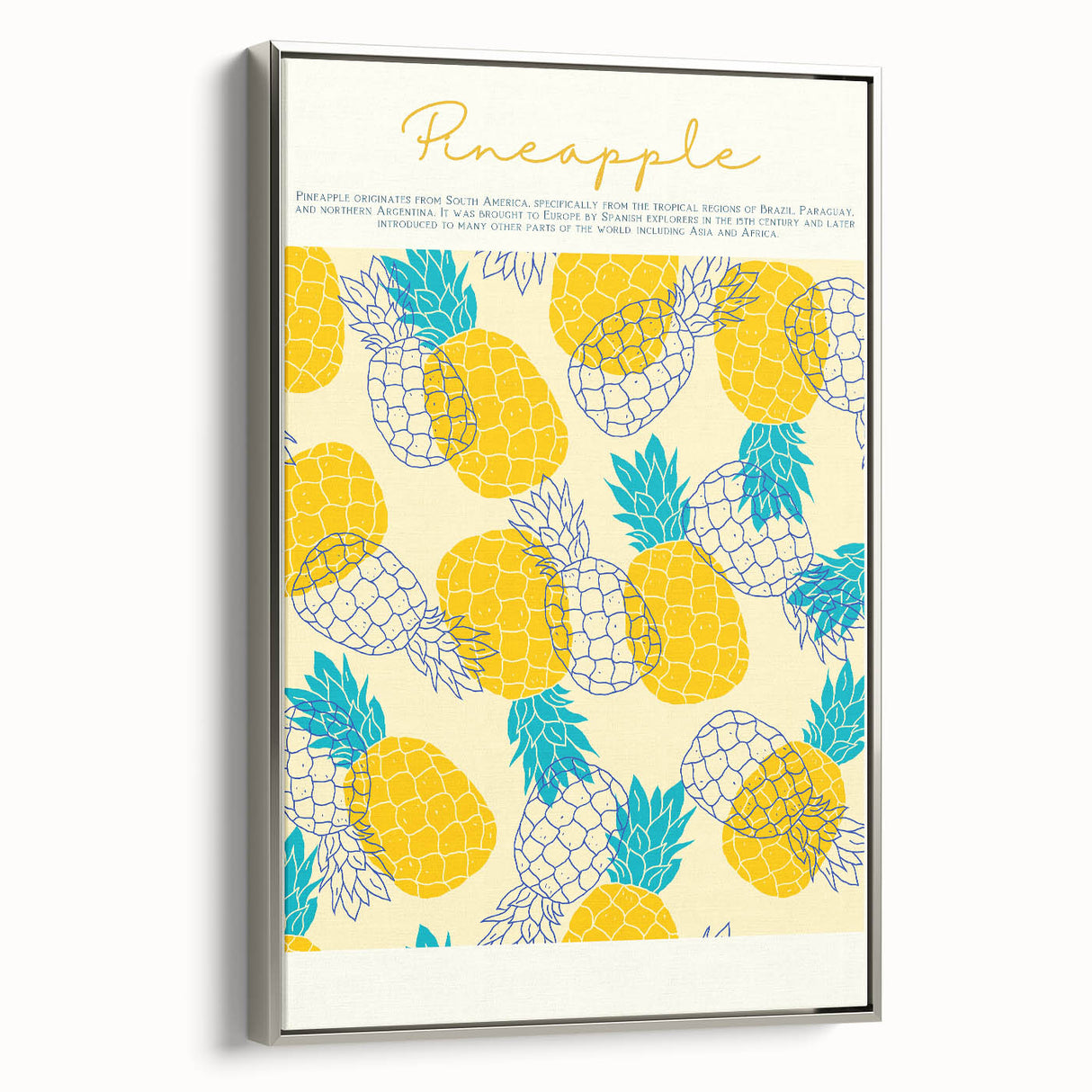 Landscape art painting featuring vibrant fruit motifs on a black background, framed canvas, suitable for kitchen decor.