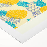 Art deco poster featuring an assortment of vibrant fruits on a rolled canvas, ideal for dining room wall art.