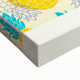 Large art depicting a close-up view of various fruits in black and white on stretched canvas.