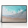 Framed acrylic artwork depicting a serene beach landscape, showcasing vibrant colors and intricate details, with a sleek black frame enhancing its modern aesthetic. Perfect for coastal decor enthusiasts seeking to elevate their living space.