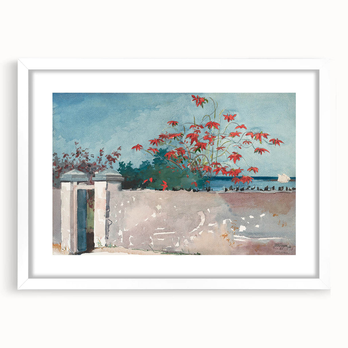 Classical Realism Painting - A Wall in Nassau by Winslow Homer