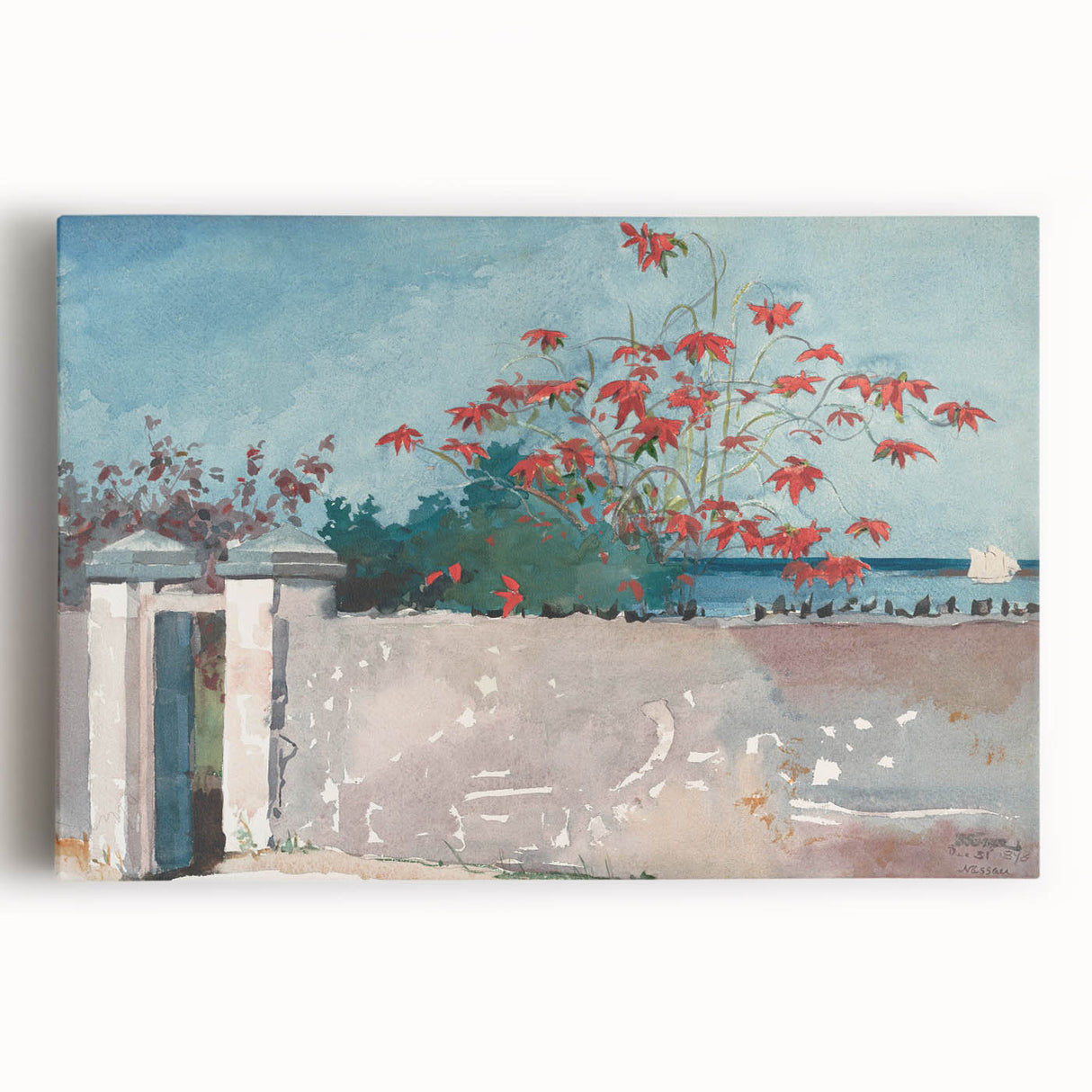 Classical Realism Painting - A Wall in Nassau by Winslow Homer
