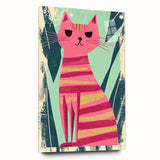 Retro Striped Cat Illustration - Playroom Wall Art