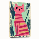 Retro Striped Cat Illustration - Playroom Wall Art