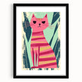 Retro Striped Cat Illustration - Playroom Wall Art