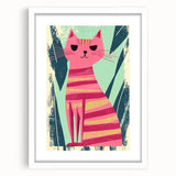 Retro Striped Cat Illustration - Playroom Wall Art