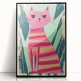 Retro Striped Cat Illustration - Playroom Wall Art
