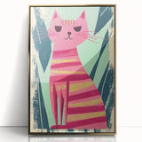 Retro Striped Cat Illustration - Playroom Wall Art