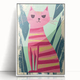 Retro Striped Cat Illustration - Playroom Wall Art