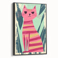 Retro Striped Cat Illustration - Playroom Wall Art