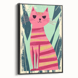 Retro Striped Cat Illustration - Playroom Wall Art
