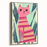 Retro Striped Cat Illustration - Playroom Wall Art