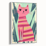 Retro Striped Cat Illustration - Playroom Wall Art