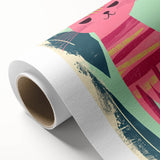 Retro Striped Cat Illustration - Playroom Wall Art