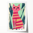 Retro Striped Cat Illustration - Playroom Wall Art