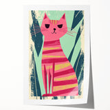 Retro Striped Cat Illustration - Playroom Wall Art