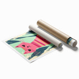 Retro Striped Cat Illustration - Playroom Wall Art