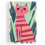 Retro Striped Cat Illustration - Playroom Wall Art