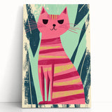 Retro Striped Cat Illustration - Playroom Wall Art