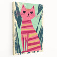 Retro Striped Cat Illustration - Playroom Wall Art